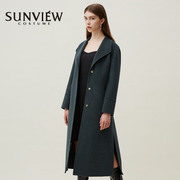 sunview尚约侧面开叉长款羊毛大衣女设计感小众秋冬呢子反季外套