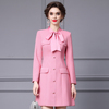 枝荔粉色法式优雅气质系带，飘带领高腰，显瘦连衣裙短款2024春季