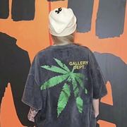 gallerydepttalk美式重磅，字母logo绿色，枫叶做旧男女短袖t恤