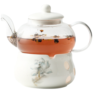 耐热玻璃花茶壶透明玻璃花，茶杯下午茶水果花果，茶壶蜡烛加热套装