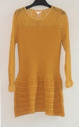 蕾丝羊毛针织拼接系列圆领长袖，连衣裙女性感，修身显瘦姜黄seenxnjx