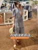 韩国岛屿薄棉质森林系中长款蕾丝格子圆领A字裙连衣裙T224MOP319