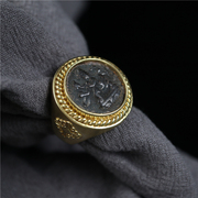 包镶西藏天铁托甲六臂玛哈嘎拉大黑天合金铜戒指戒托男士戒指