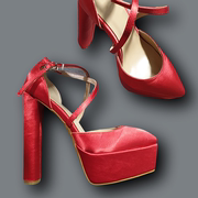 15CM红色绸缎超高跟凉鞋婚鞋伴娘时装走秀模特礼服旗袍小众设计感