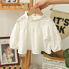 女童衬衫纯棉甜美长袖白色女宝宝娃娃衫套头洋气长袖薄款婴儿上衣