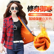 常规长袖弹力大码韩版修身气质保暖加绒加厚格子衬衫女潮