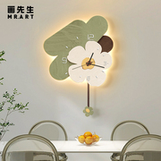 现代简约钟表挂钟客厅餐厅花卉装饰家用静音表挂墙创意壁挂时钟灯