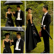 浪漫赫本风婚纱摄影道具黑伞法式帽子外景街拍珍珠手包欧式英文书
