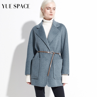 YUESPACE双面羊绒大衣女士毛呢外套西装领宽松常规款时尚复古秋冬