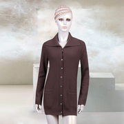 香港名师路秋冬褐色单排扣中长款开衫长袖针织衫开衫毛衣外套