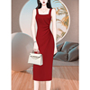 高级感质感红色吊带连衣裙夏季2024女装气质，职场礼服背心长裙