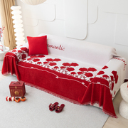 喜庆红色沙发遮盖布全盖巾结婚沙发垫四季通用套罩2023皮坐垫