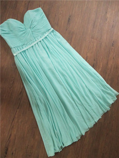 0515a绿色抹胸雪纺大码胖mm长款裙晚礼服裙，宴会气质修身年会