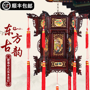 仿古中式实木六角宫灯传统木制复古风新年春节户外灯笼吊灯中国23