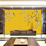 独秀b壁布电视墙花鸟刺绣新中式独绣背景墙布新古典沙发客厅