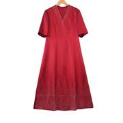 六L宴会上档次女装高端轻奢喜婆婆品牌礼服酒红色连衣裙-17886