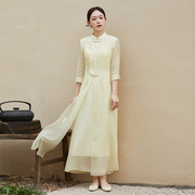 茶服女夏季原创旗袍连衣裙中国风，改良汉服禅意，中式女装复古两件套
