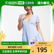 香港直邮潮奢asos女士设计短袖，v领雪纺，迷你矢车菊蓝蓝色连衣裙