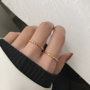 日韩版小众设计简约气质细款长方拼接小圆珠钛钢镀金色食指戒指女
