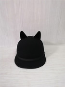 猫耳朵帽子儿童帽毛呢纯羊毛秋季棒球帽休闲短檐贴布黑色帽子