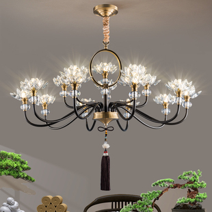 全铜吊灯客厅水晶灯茶室现代轻奢中式卧室，藏风艺术花朵设计师餐厅
