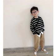 春秋男女童针织外套，2023中小童，韩系黑白条纹毛衣宝宝亲子开衫