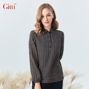 Gitti/吉蒂秋款灯笼袖格纹衬衫女宽松大码长袖衬衣G235156