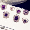 微镶深紫色水晶钻锆石戒指环，方钻鸽子蛋高贵公主，宝石女配饰夸张潮