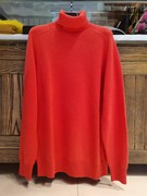 k牌艳色羊绒衫西瓜红毛衣高领长袖中长款宽松版净版高品质