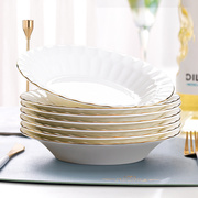 盘子菜盘家用唐山骨瓷金边浮雕，品质菜盘子欧式简约创意陶瓷餐碟子