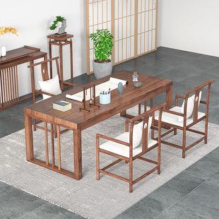 新中式白蜡木书桌实木黑胡桃，书法桌书房，家具组合现代办公桌写字台