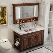 智能镜柜一体陶瓷盆美式浴室柜新中式实木卫浴柜岩板一体洗脸