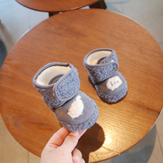 初生婴儿棉鞋加厚保暖不掉鞋子，秋冬款一岁宝宝步前不掉鞋软底保暖