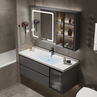现代简约智能浴室柜，玻璃门卫生间洗手盆实木，洗脸盆陶瓷一体盆组合