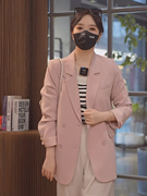 老板娘新中式国风西装粉色外套女春季袖子盘扣气质显瘦上衣潮
