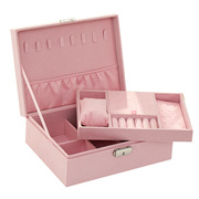 粉色复古风绒布珠宝，首饰盒双层带锁收纳盒，项链手表耳饰品盒大容量