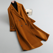 羊毛大衣女中长款2023秋季西装领棕色高级感双面羊绒毛呢外套