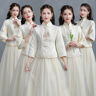 中式伴娘服2023秋冬中国风新娘结婚伴娘团姐妹裙显瘦旗袍礼服