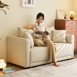 北欧现代简约皮艺双人沙发小户型公寓客厅服装店卡座轻奢直排沙发
