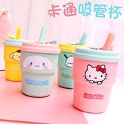 可爱卡通竹节杯防摔硅胶吸管杯儿童水杯带盖便携塑料杯子牛奶杯