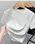 简约不简单短袖女t恤夏纯色圆领，棉质拼接设计感短款上衣