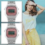天美时timex女全球购舒适流行欧美手表小方表，银色数显电子时尚