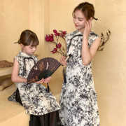 亲子装2024母女新中式，国风裙子夏季女童复古连衣裙，洋气旗袍裙