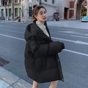 韩系短款黑色面包服棉衣女，小个子2023年冬季加厚连帽棉袄