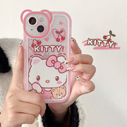 熊耳朵适用苹果15PRO可爱凯蒂猫全包手机壳 iPhone12/XR卡通保护套