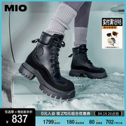 mio米奥2023年冬季圆头前系带高跟马丁靴酷飒厚底户外工装靴女靴
