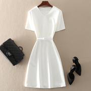夏季高端气质通勤ol女装收腰显瘦a字裙白色，短袖连衣裙子