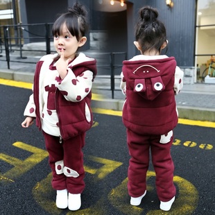 女童三件套运动套装20235宝宝3秋冬装，4加绒卫衣6岁儿童装加厚