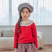 女童韩国童装cocoribbon2021冬季镂空针织翻领公主打底衫加厚t恤