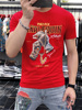 男士红色t恤夏季欧洲站潮牌，高端纯棉男修身印花短袖2022上衣